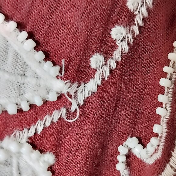 FREE PEOPLE Edie Floral Beaded Boho Top Tee Embroidered Sweet Raisin Combo Sz M - Picture 14 of 16